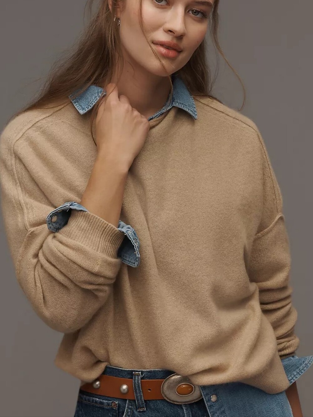 Pilcro Alani Tan Cashmere Sweater Size Medium Quiet Luxury